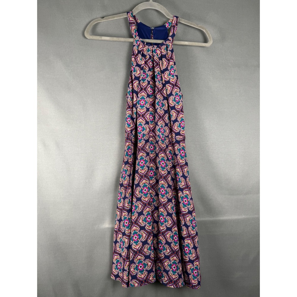 Express Halter Dress Women 6 Blue Pink Medallion Print Fit & Flare Mini
